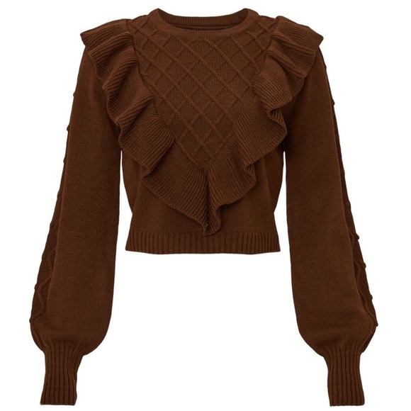 LOUNA Ruffle Trim Lattice V Front Long Puff Sleeve Dark Academia Sweater Size XS - Picture 6 of 8